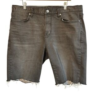 John Varvatos Mens USA Bowery Slim Straight Frayed Denim Shorts Black 36